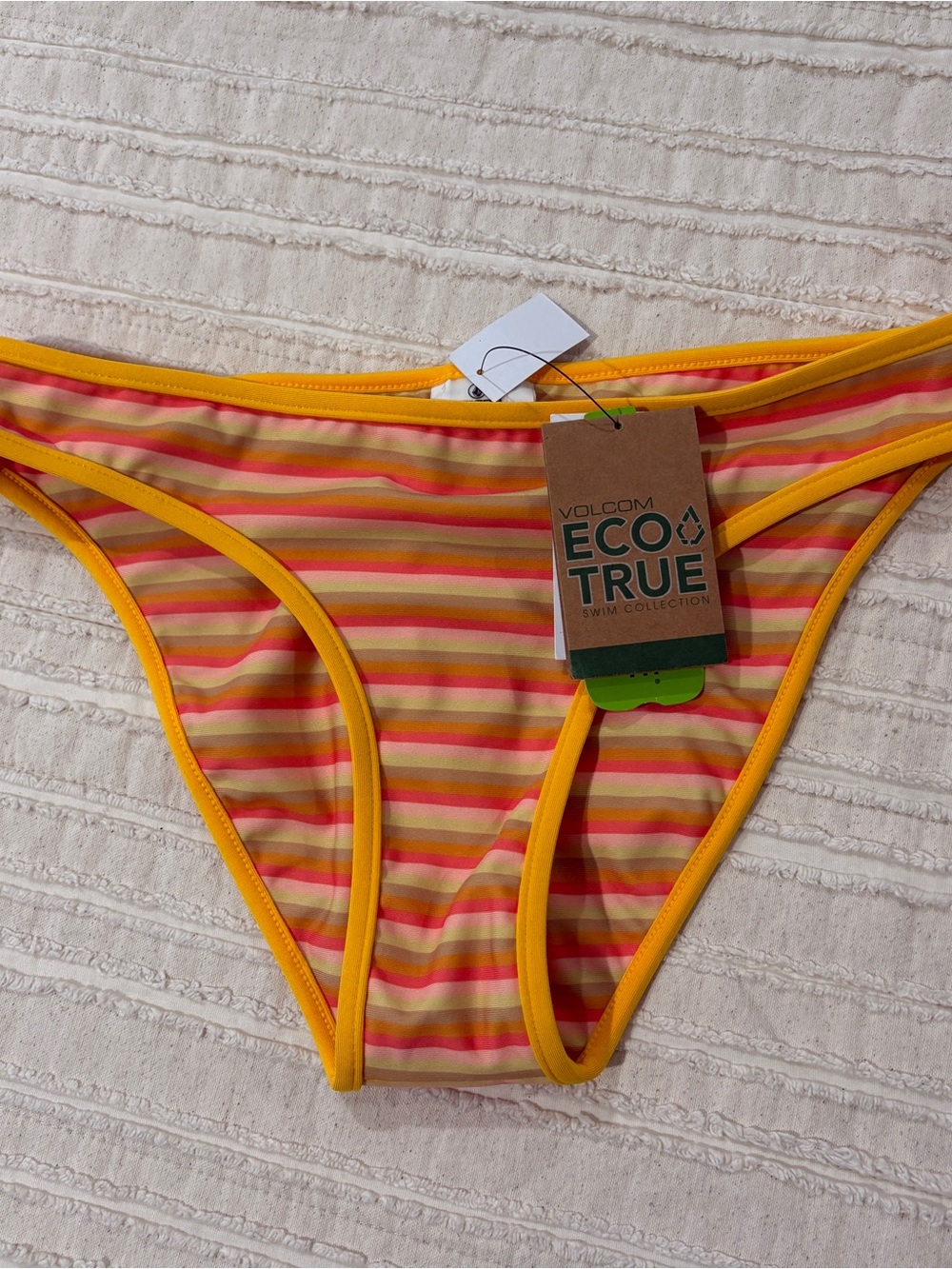 NWT Volcom Yellow Pink Striped Bikini Bottom